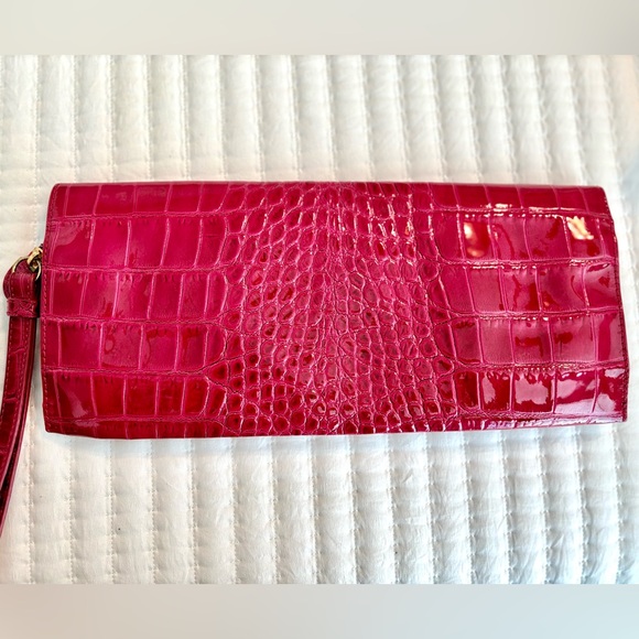 Saks Fifth Avenue Patent Leather Magenta Clutch - Picture 2 of 5